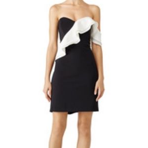 Parker Black & White Ruffle Sheath Dress XS